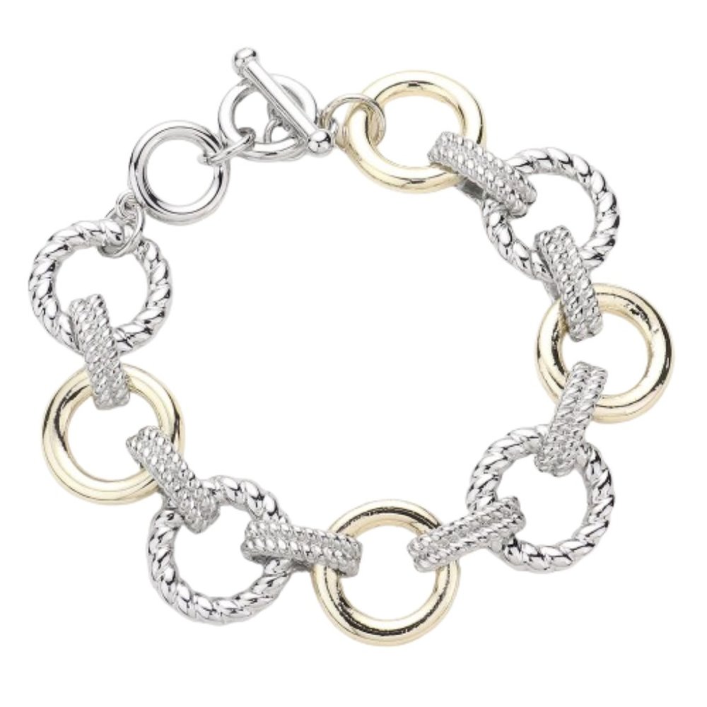 Texture Metal Open Circle Link Toggle Bracelet